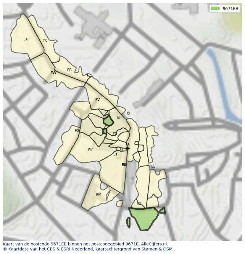 Afbeelding van het postcodegebied 9671 EB op de kaart.