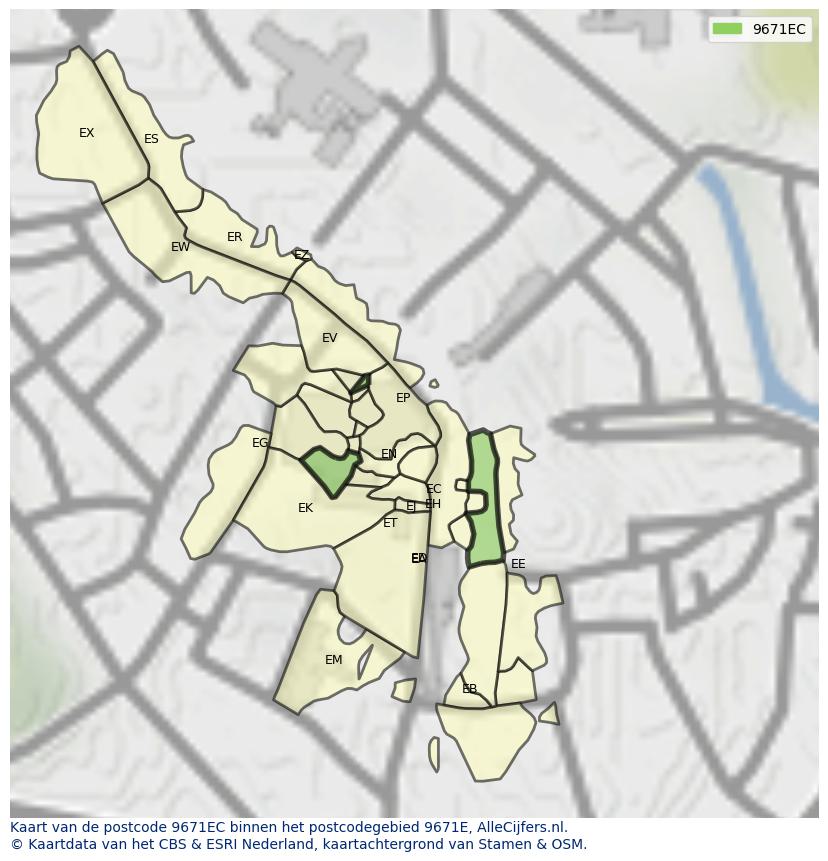 Afbeelding van het postcodegebied 9671 EC op de kaart.
