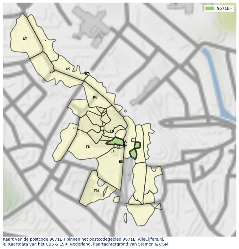 Afbeelding van het postcodegebied 9671 EH op de kaart.