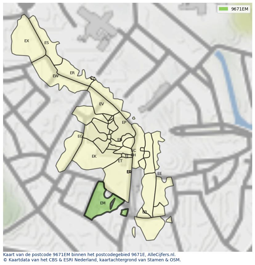 Afbeelding van het postcodegebied 9671 EM op de kaart.