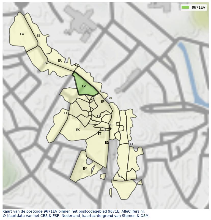 Afbeelding van het postcodegebied 9671 EV op de kaart.