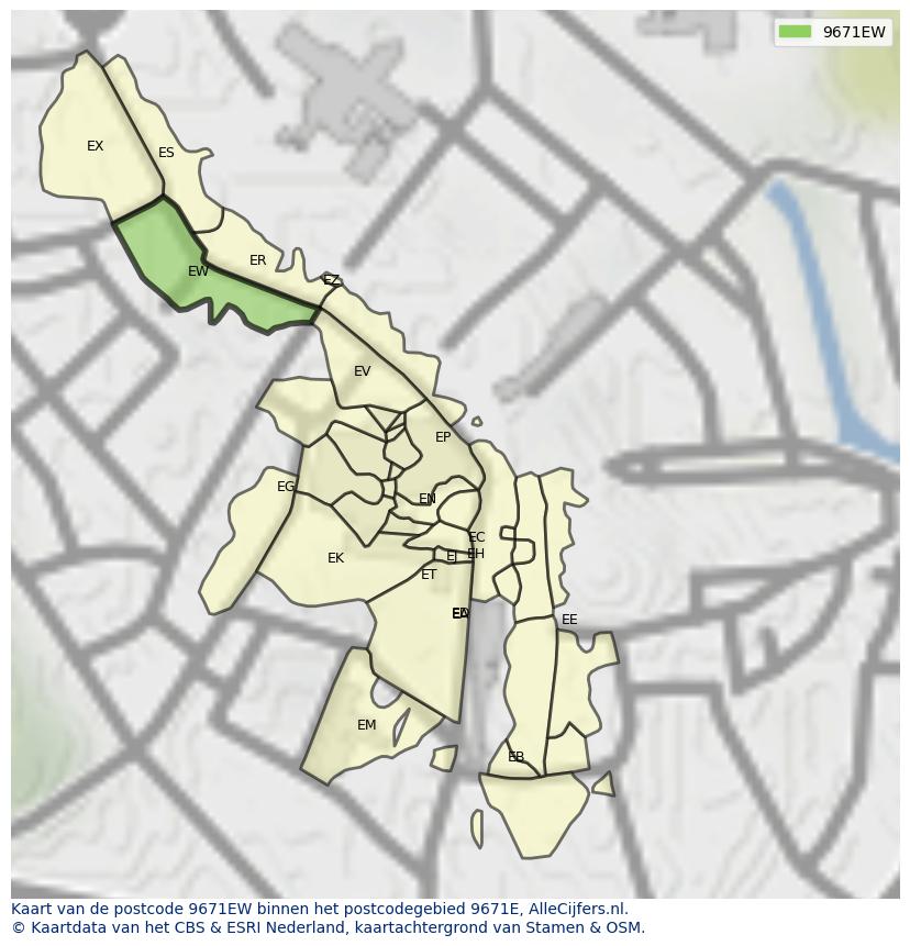 Afbeelding van het postcodegebied 9671 EW op de kaart.