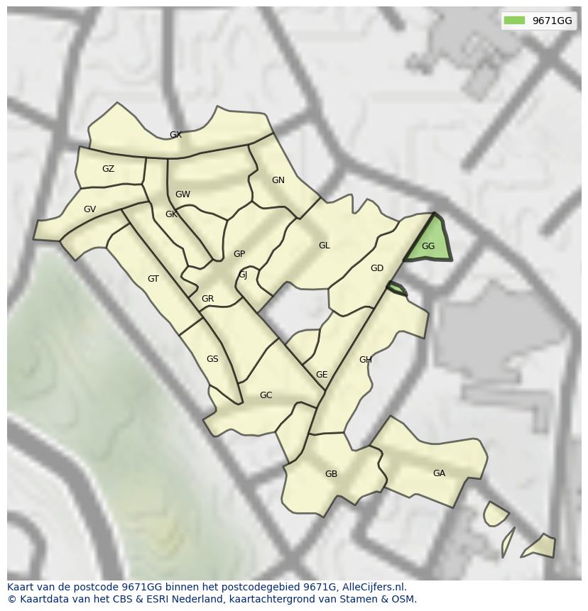 Afbeelding van het postcodegebied 9671 GG op de kaart.