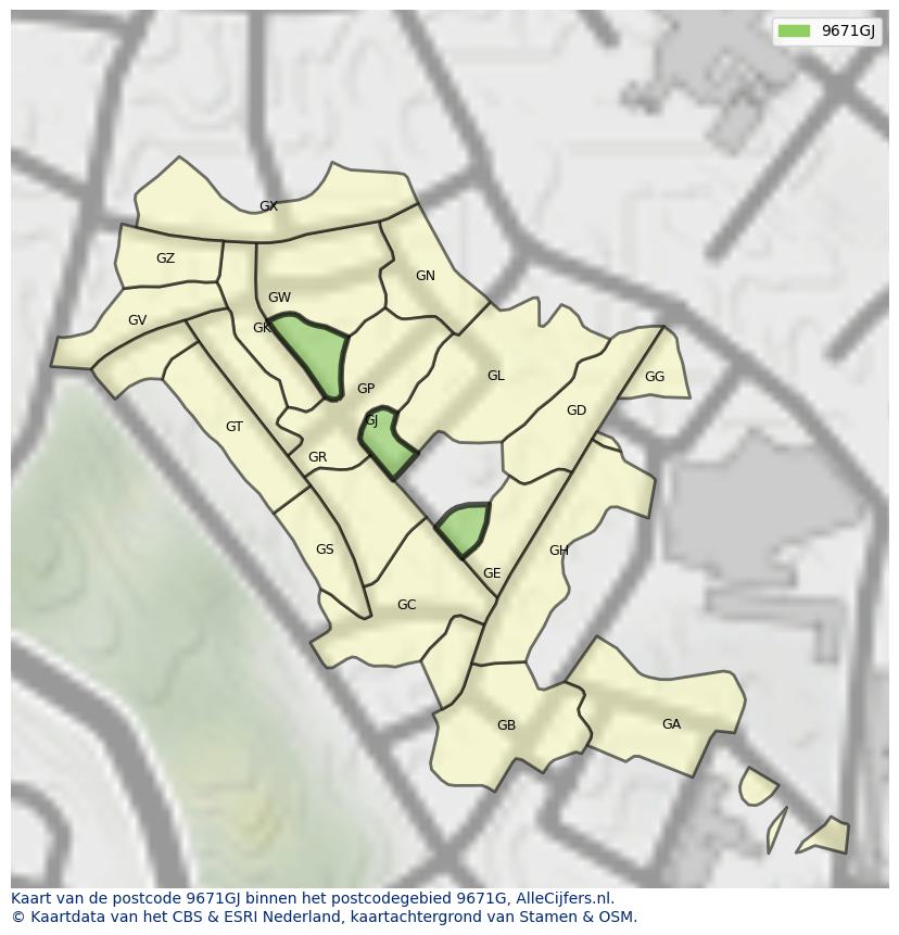 Afbeelding van het postcodegebied 9671 GJ op de kaart.