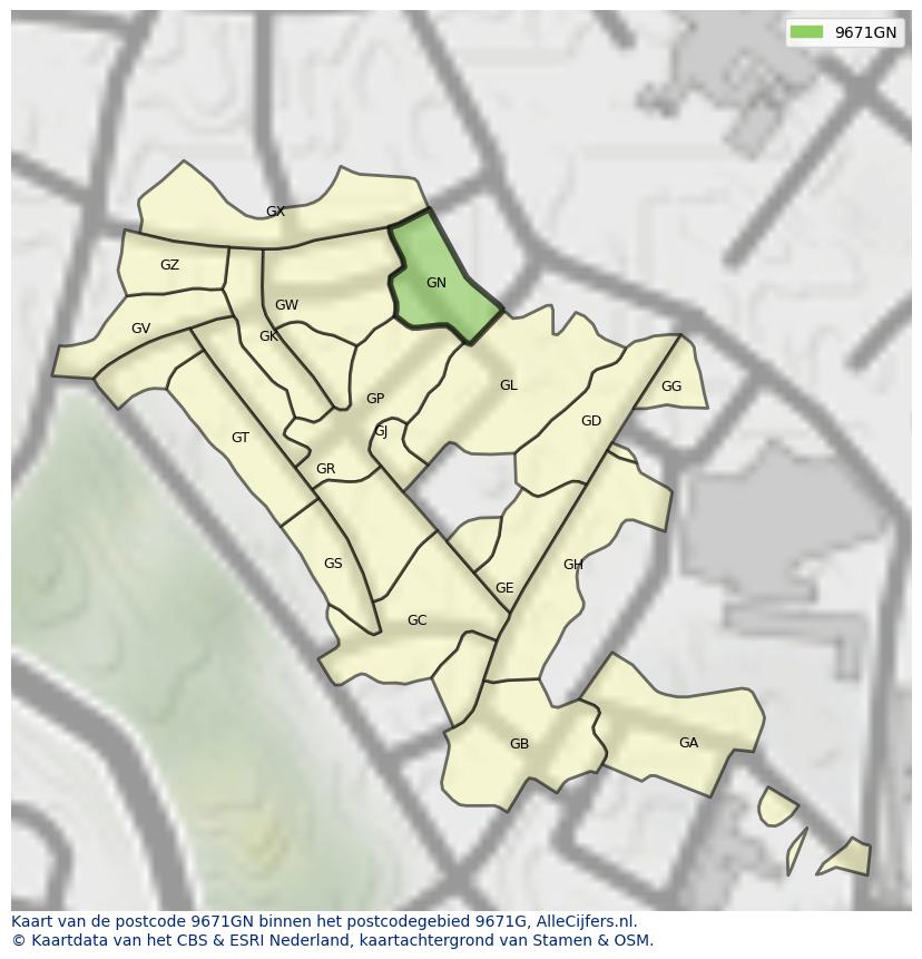 Afbeelding van het postcodegebied 9671 GN op de kaart.