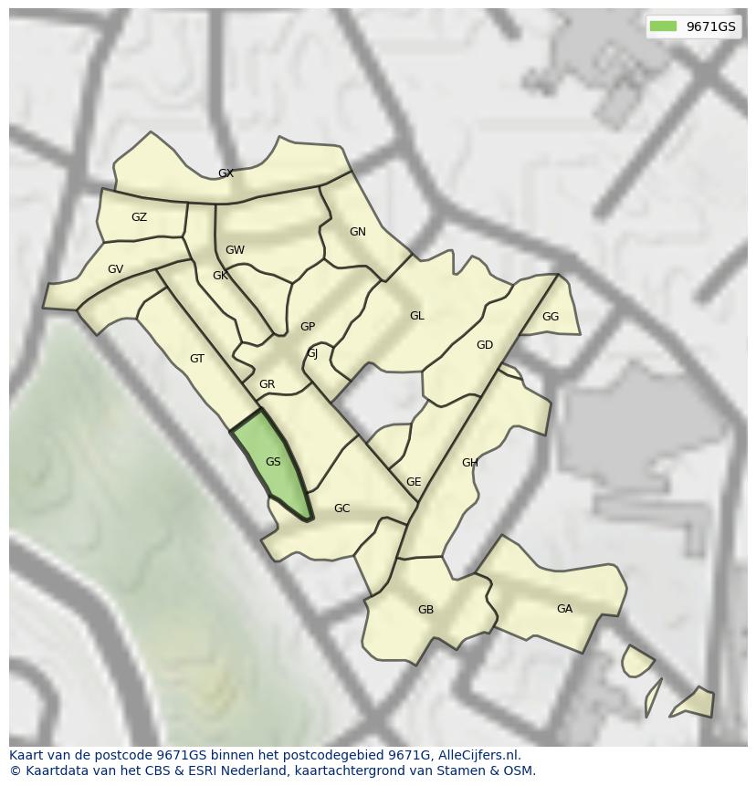Afbeelding van het postcodegebied 9671 GS op de kaart.
