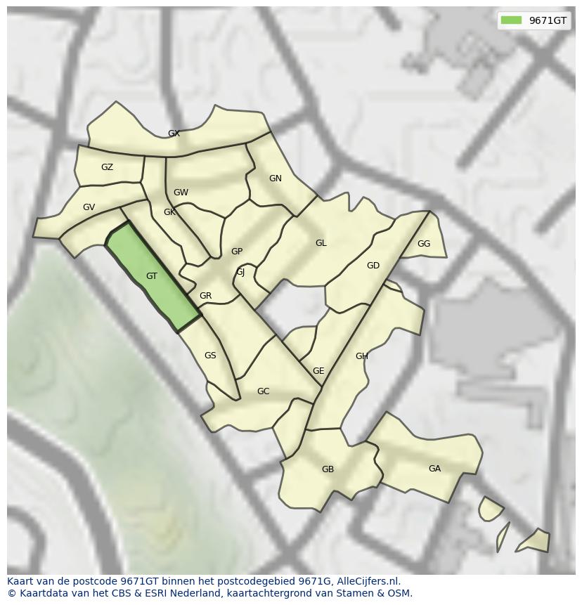 Afbeelding van het postcodegebied 9671 GT op de kaart.