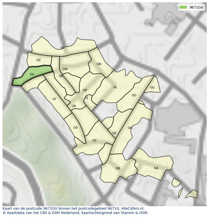 Afbeelding van het postcodegebied 9671 GV op de kaart.