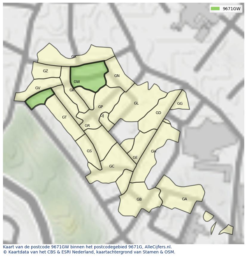 Afbeelding van het postcodegebied 9671 GW op de kaart.