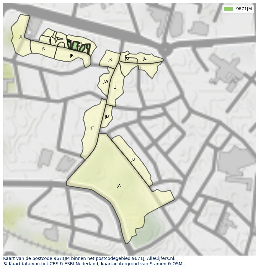 Afbeelding van het postcodegebied 9671 JM op de kaart.