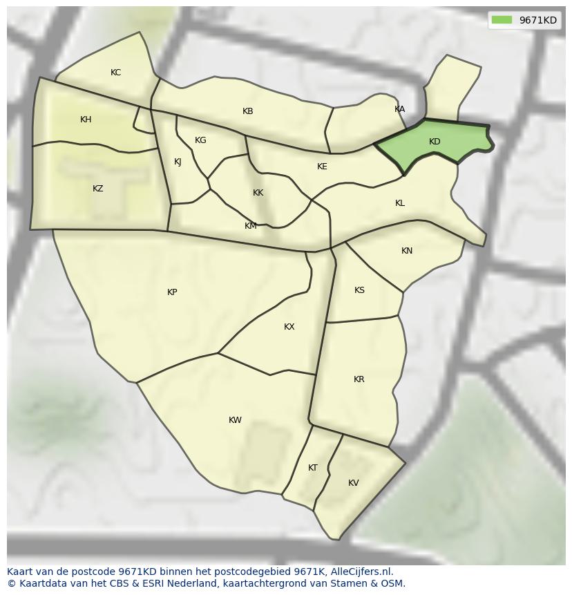 Afbeelding van het postcodegebied 9671 KD op de kaart.