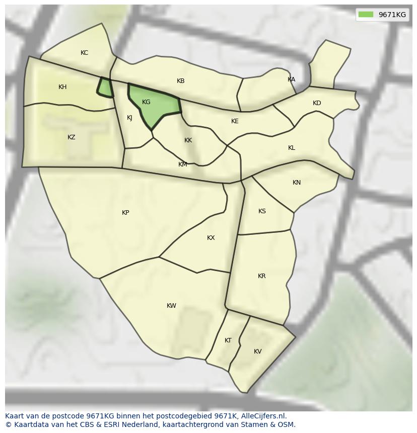Afbeelding van het postcodegebied 9671 KG op de kaart.
