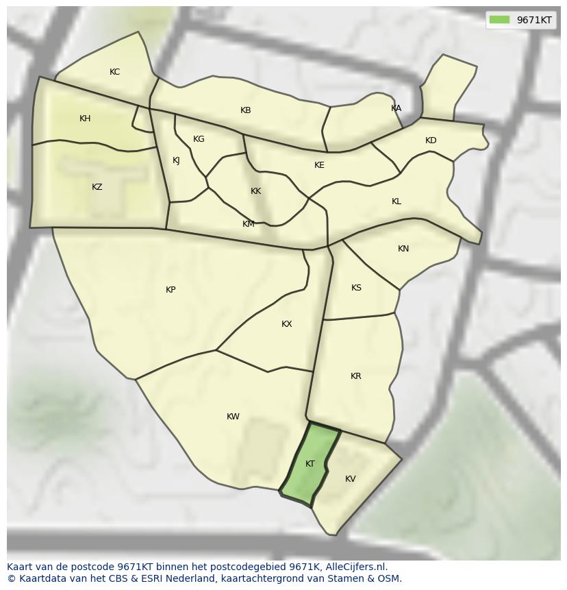 Afbeelding van het postcodegebied 9671 KT op de kaart.