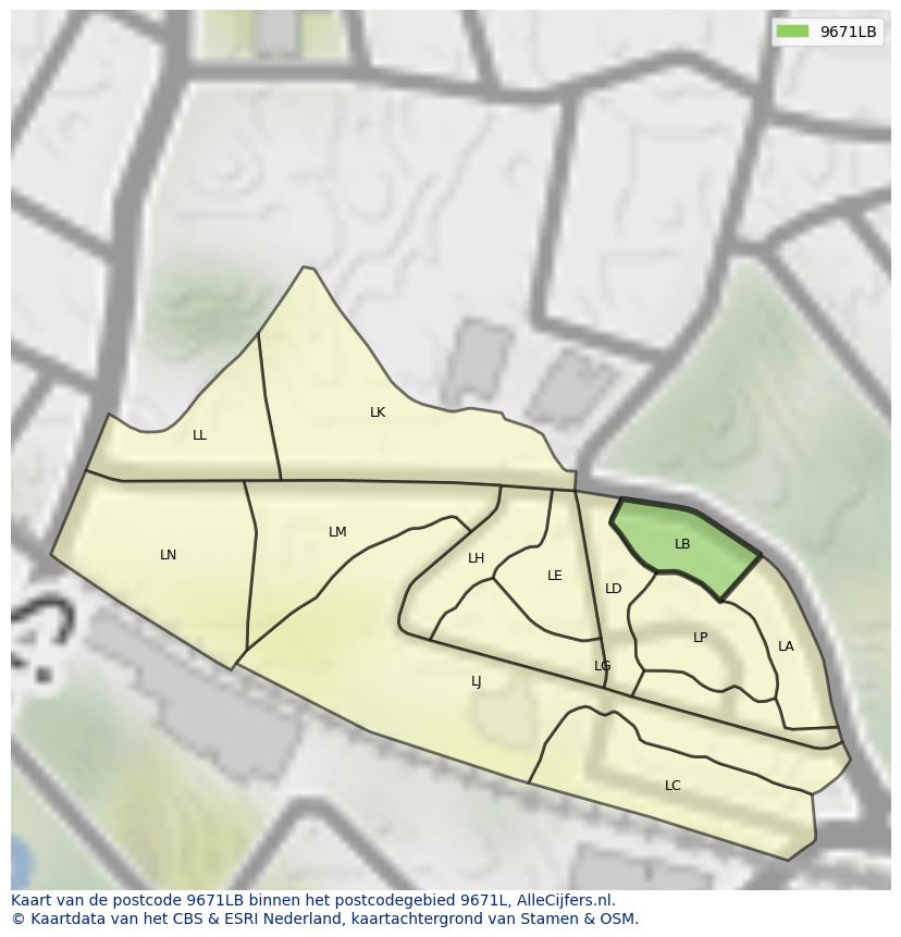 Afbeelding van het postcodegebied 9671 LB op de kaart.