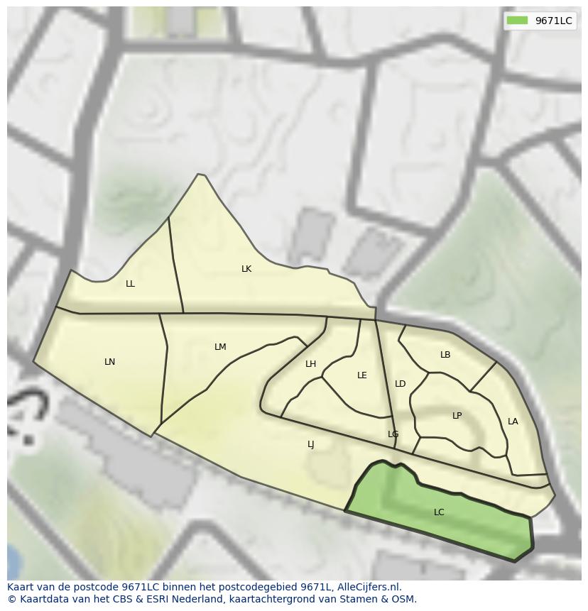 Afbeelding van het postcodegebied 9671 LC op de kaart.