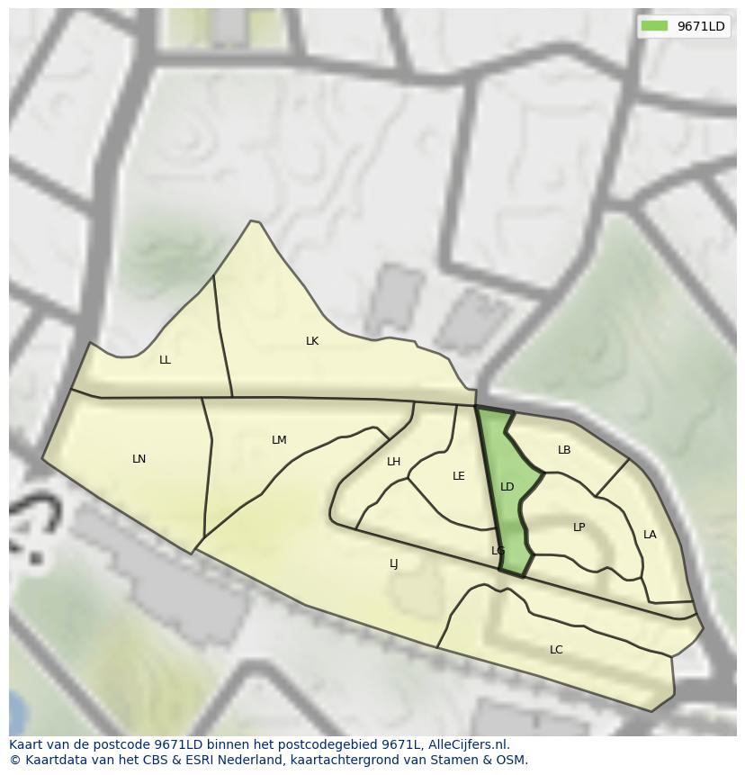 Afbeelding van het postcodegebied 9671 LD op de kaart.