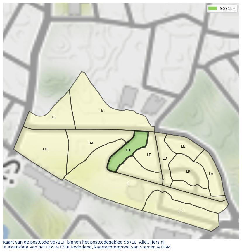 Afbeelding van het postcodegebied 9671 LH op de kaart.