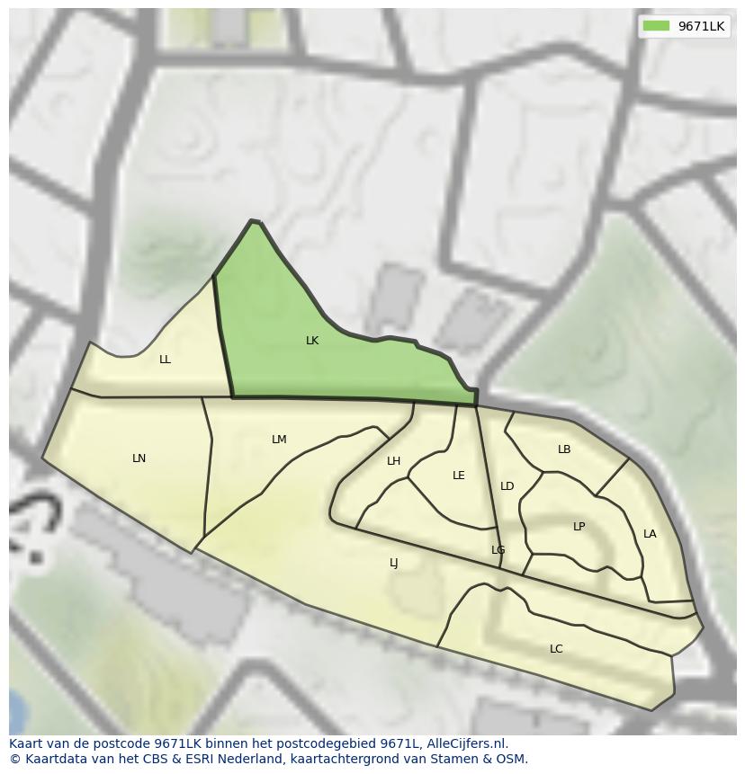 Afbeelding van het postcodegebied 9671 LK op de kaart.