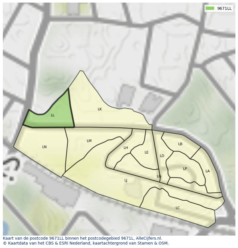Afbeelding van het postcodegebied 9671 LL op de kaart.
