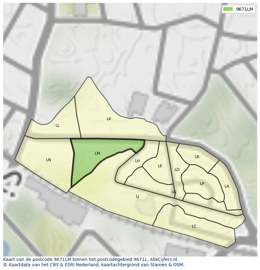 Afbeelding van het postcodegebied 9671 LM op de kaart.