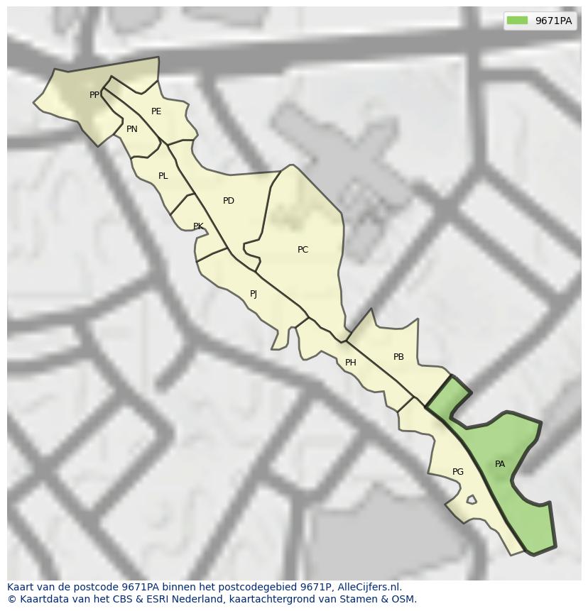 Afbeelding van het postcodegebied 9671 PA op de kaart.