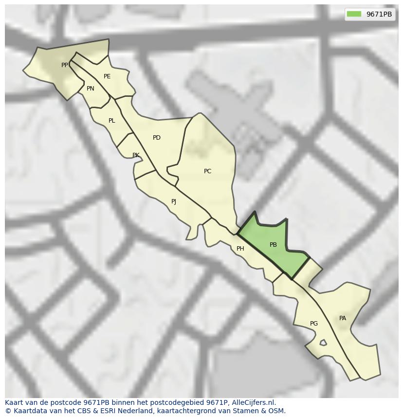 Afbeelding van het postcodegebied 9671 PB op de kaart.