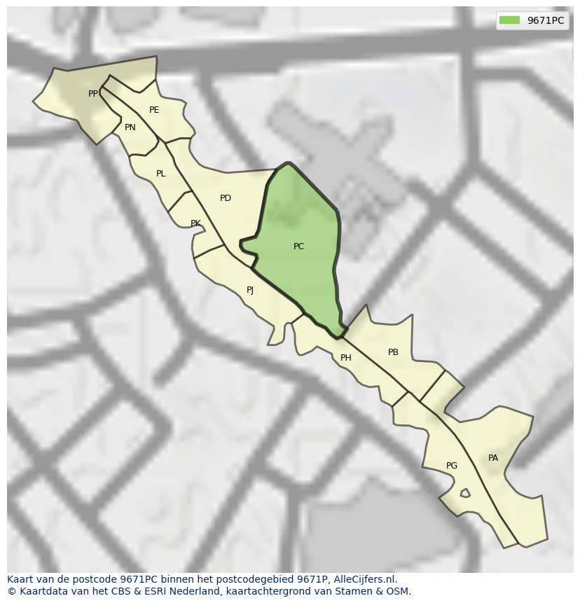 Afbeelding van het postcodegebied 9671 PC op de kaart.