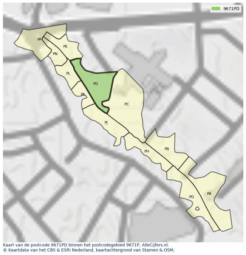 Afbeelding van het postcodegebied 9671 PD op de kaart.