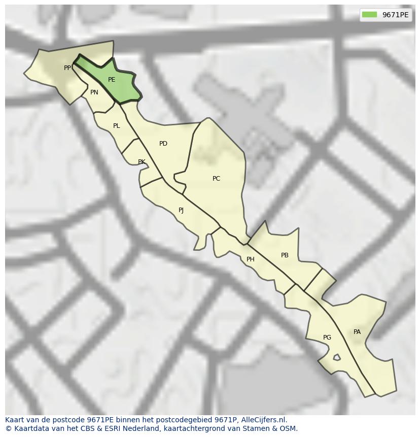Afbeelding van het postcodegebied 9671 PE op de kaart.
