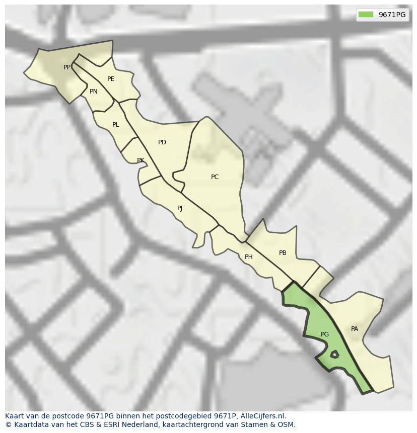 Afbeelding van het postcodegebied 9671 PG op de kaart.