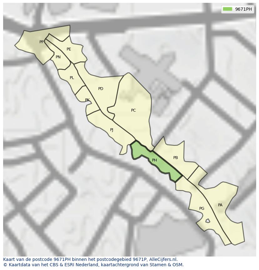 Afbeelding van het postcodegebied 9671 PH op de kaart.