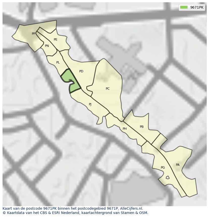 Afbeelding van het postcodegebied 9671 PK op de kaart.