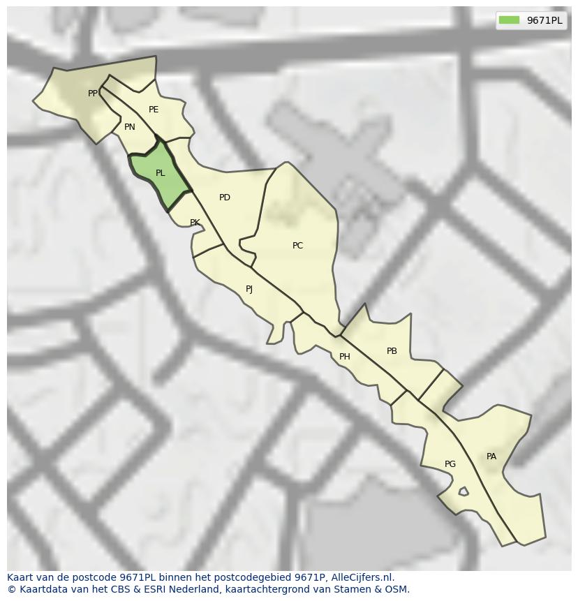 Afbeelding van het postcodegebied 9671 PL op de kaart.