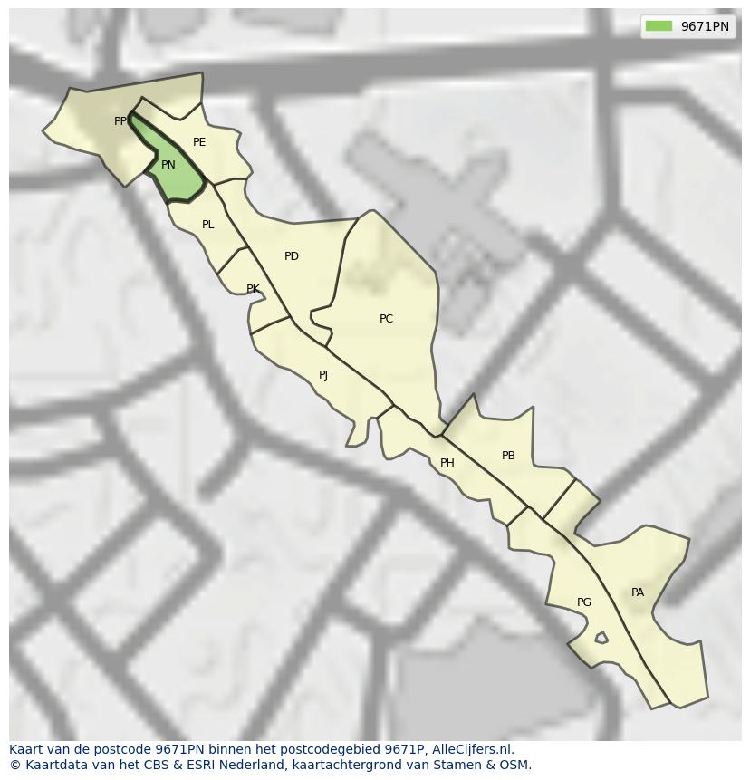 Afbeelding van het postcodegebied 9671 PN op de kaart.