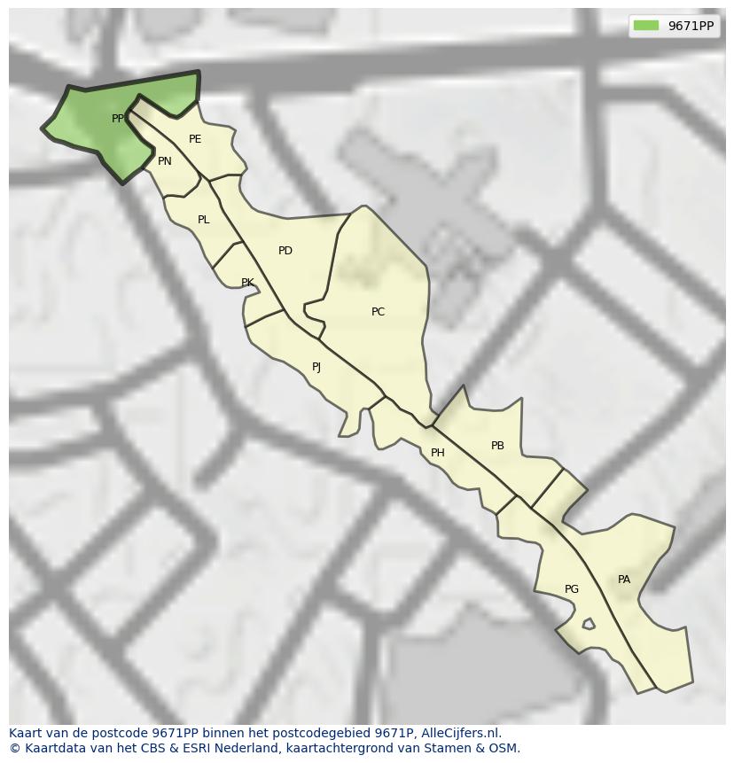 Afbeelding van het postcodegebied 9671 PP op de kaart.