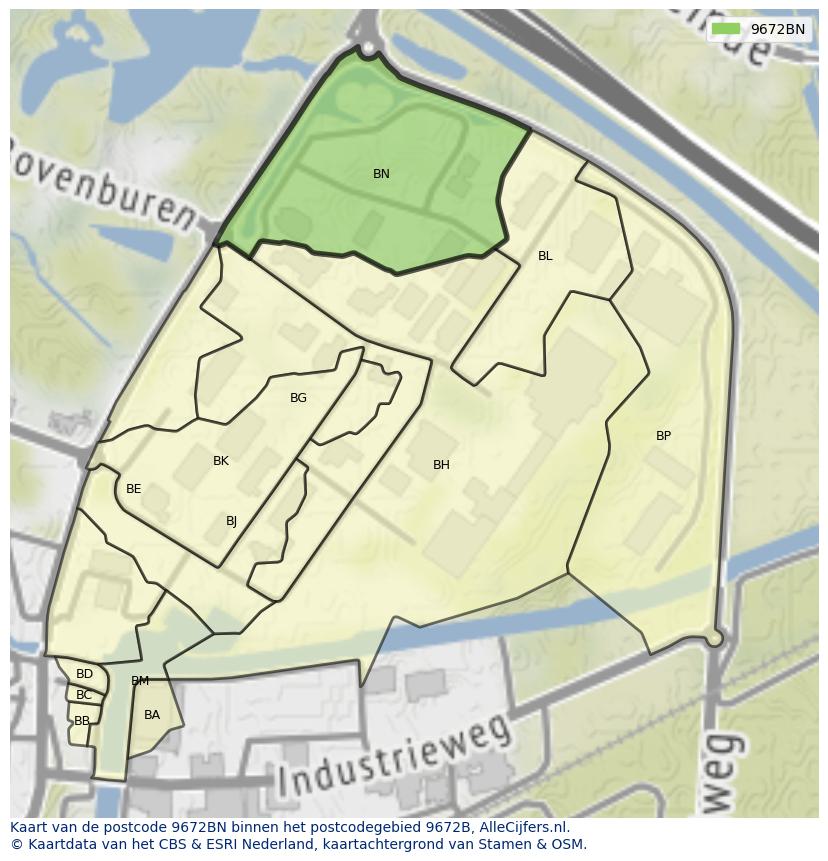Afbeelding van het postcodegebied 9672 BN op de kaart.