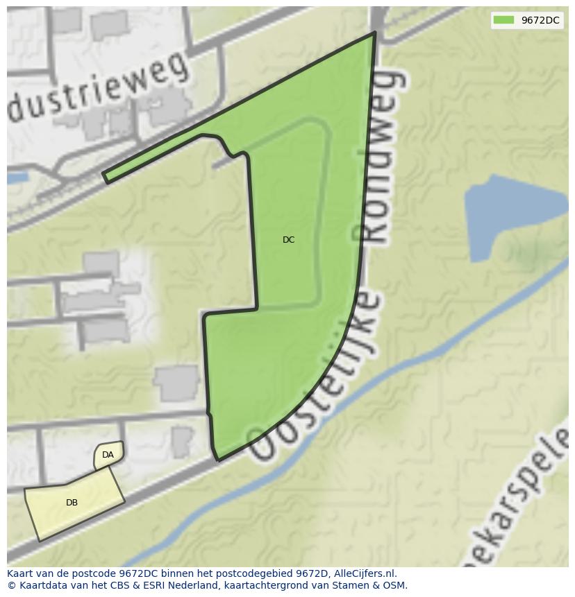 Afbeelding van het postcodegebied 9672 DC op de kaart.