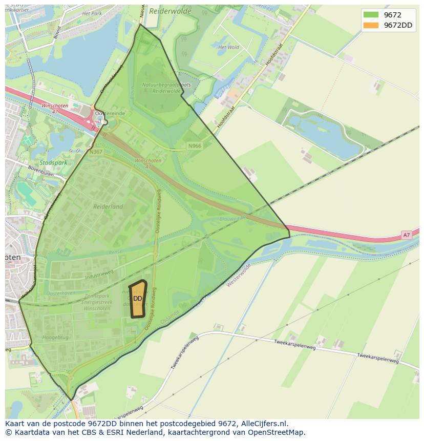 Afbeelding van het postcodegebied 9672 DD op de kaart.