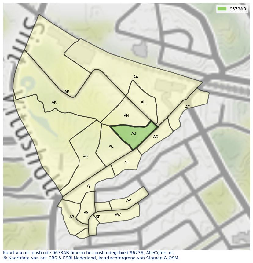 Afbeelding van het postcodegebied 9673 AB op de kaart.