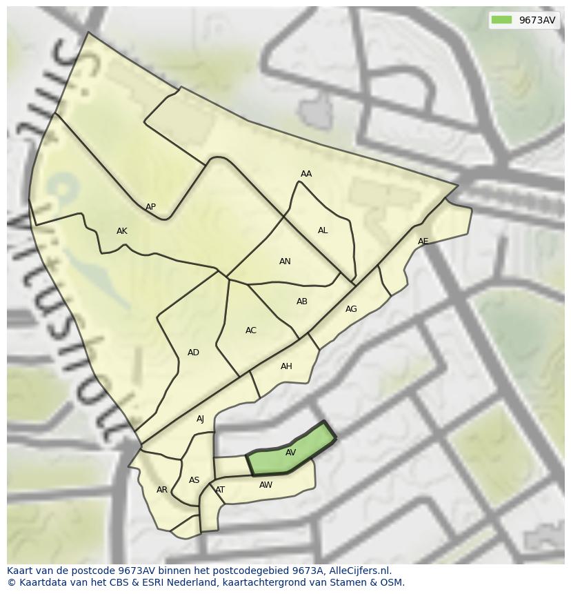 Afbeelding van het postcodegebied 9673 AV op de kaart.
