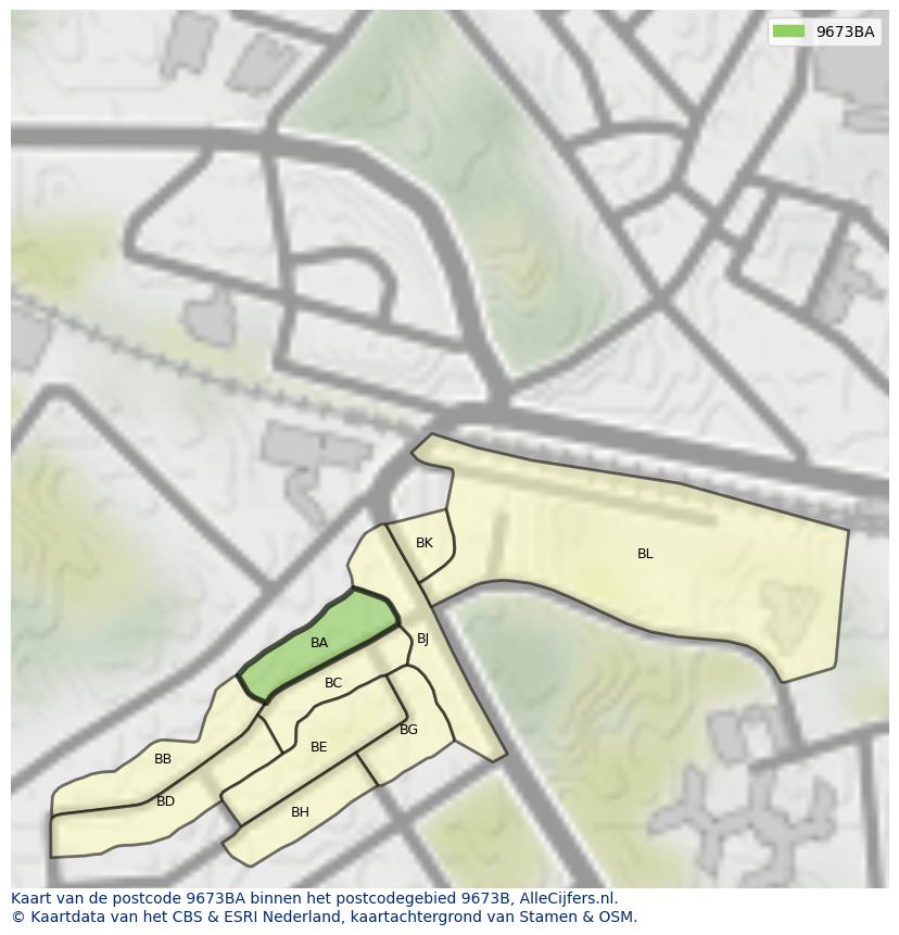 Afbeelding van het postcodegebied 9673 BA op de kaart.