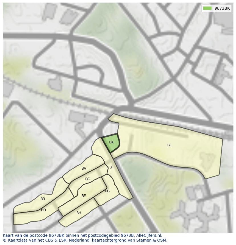 Afbeelding van het postcodegebied 9673 BK op de kaart.