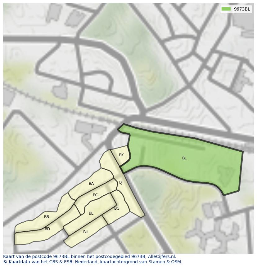 Afbeelding van het postcodegebied 9673 BL op de kaart.