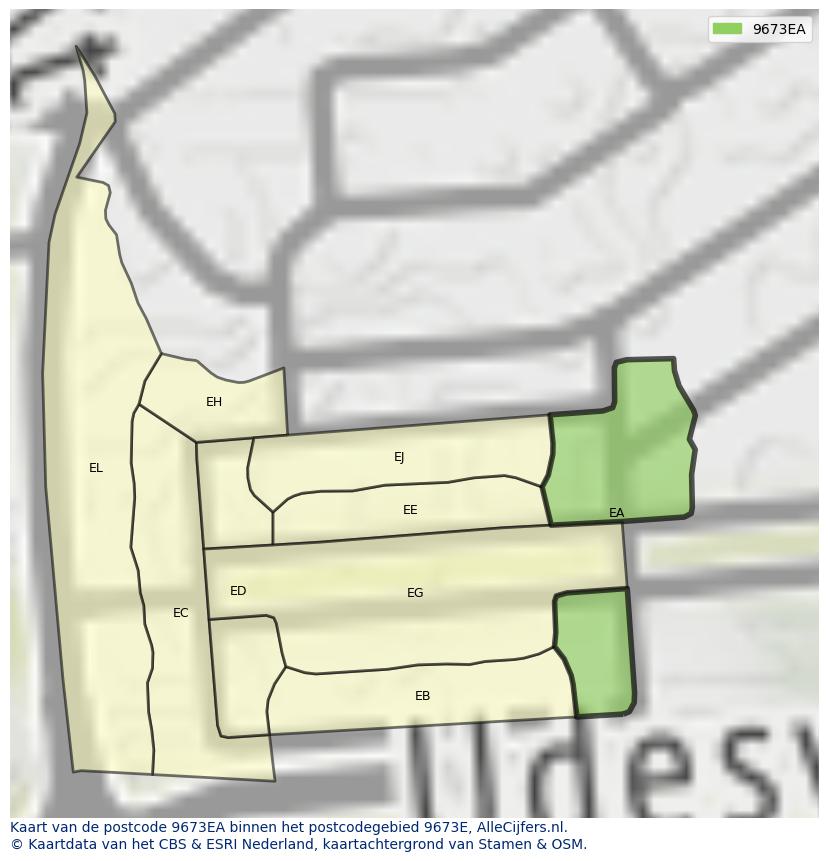 Afbeelding van het postcodegebied 9673 EA op de kaart.
