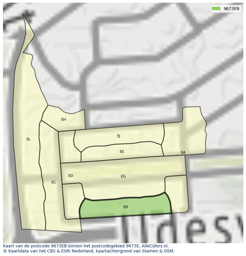 Afbeelding van het postcodegebied 9673 EB op de kaart.