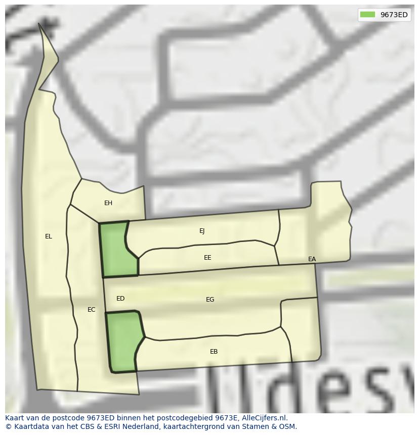 Afbeelding van het postcodegebied 9673 ED op de kaart.
