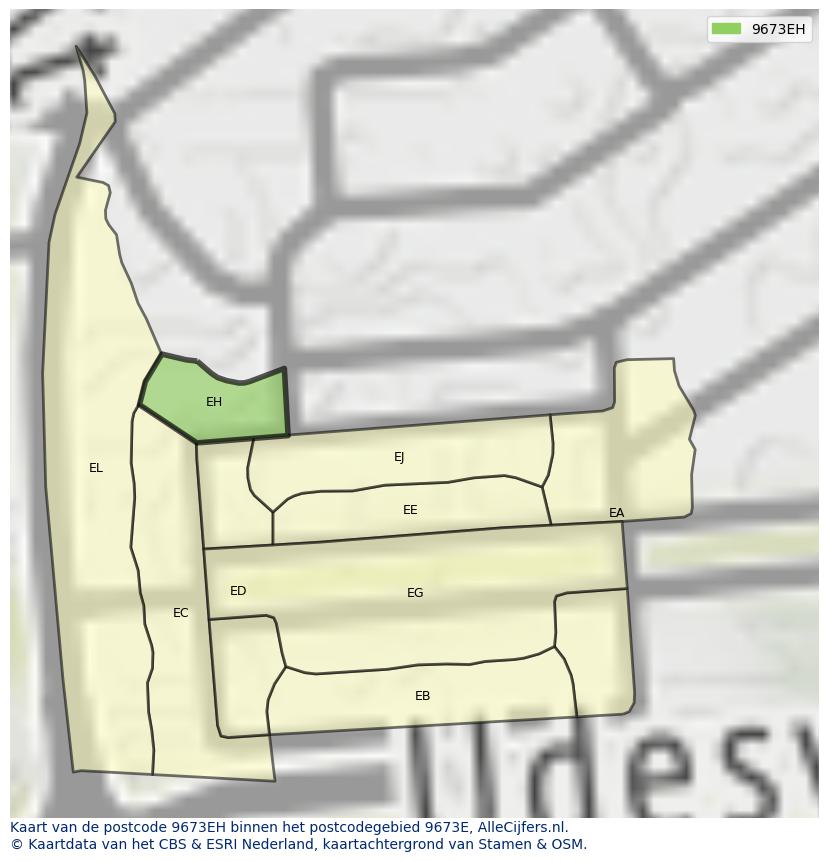 Afbeelding van het postcodegebied 9673 EH op de kaart.