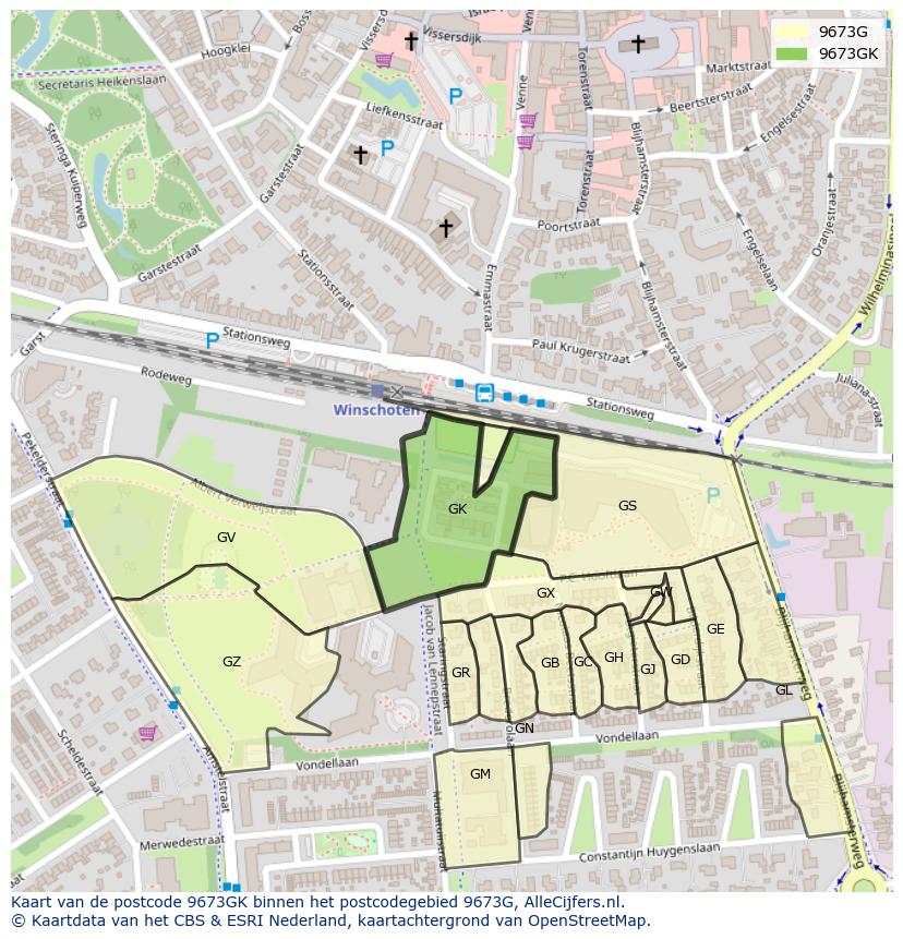Afbeelding van het postcodegebied 9673 GK op de kaart.