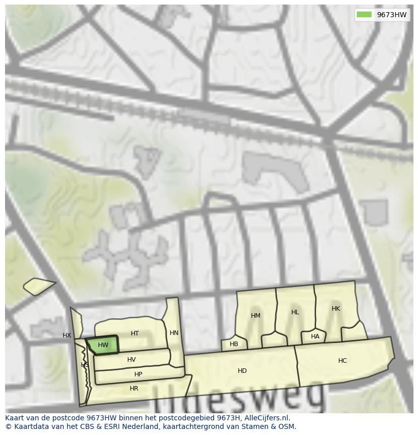 Afbeelding van het postcodegebied 9673 HW op de kaart.