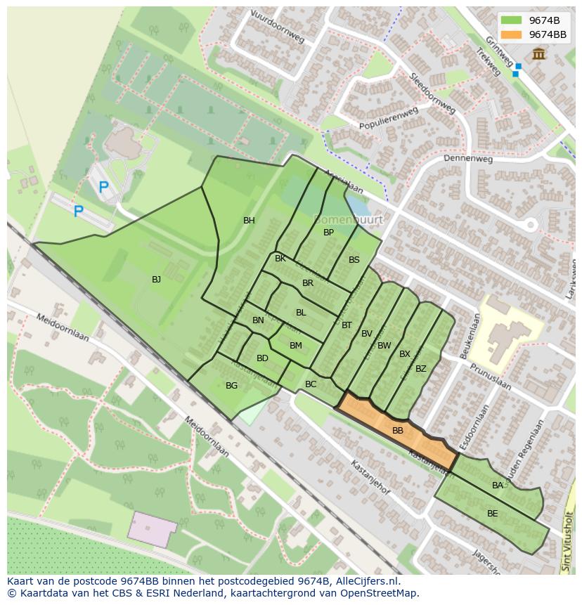 Afbeelding van het postcodegebied 9674 BB op de kaart.